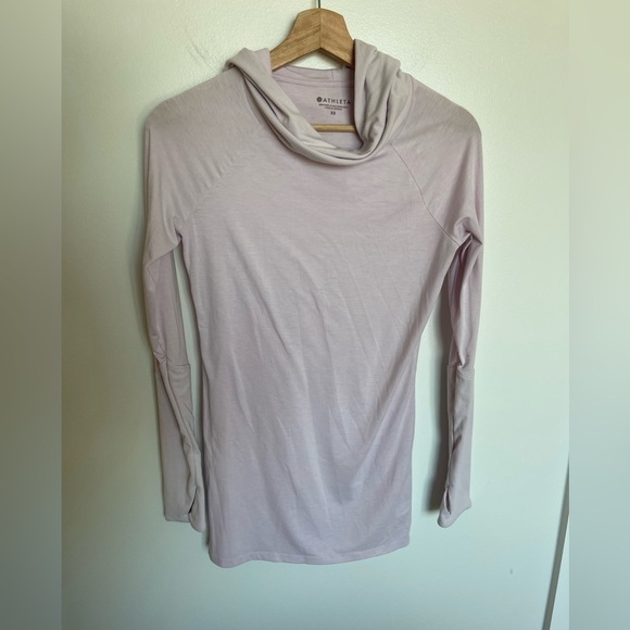 Athleta NWOT Essence Hooded Tunic Pink Thumb Holes And Hood - Picture 3 of 8